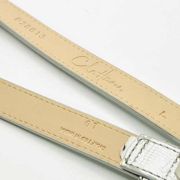 Cole Haan Silver Metallic Textured Leather Chic Skinny Belt - Picture 7 of 8